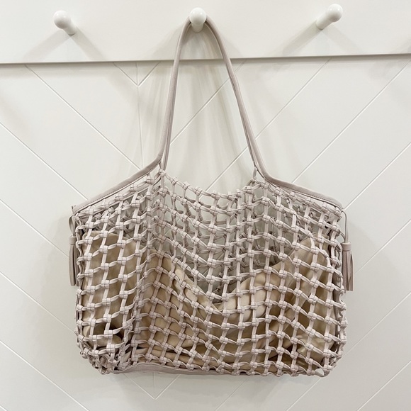 Anthropologie Handbags - Anthropologie Carson Woven Knotted Cage Tote Ivory Lined Open